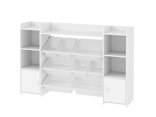 Meuble de rangement enfant 140 x 30 x 90 cm – blanc – 8 bacs amovibles, étagères pour jouets et livres