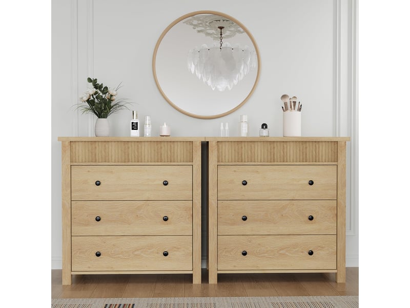  Commode scandinave 3 tiroirs en bois naturel – table de chevet à rainures – grand meuble de rangement pour chambre, salon, entrée PHK_34TJXCHL - Conforama E
