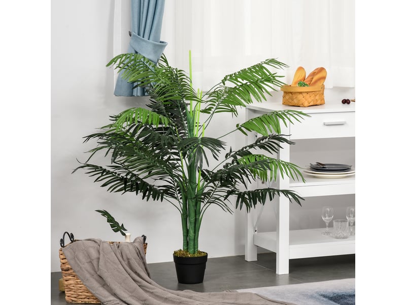  Palmier artificiel de 125 cm de haut, plante artificielle avec 18 palmes en pot, idéal pour le salon ou le balcon.  - Conforama D