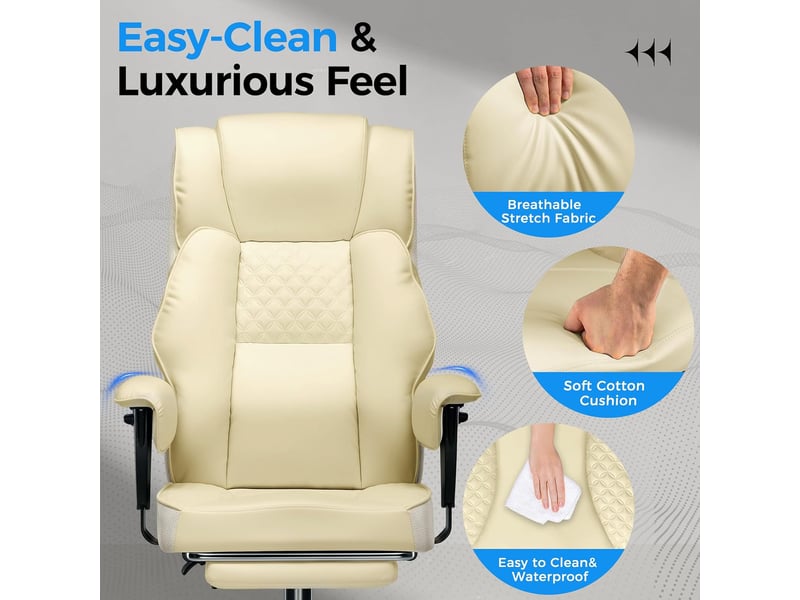 Gtplayer chaise de jeu large avec soutien lombaire à ressorts, repose-pieds, pu, 180kg - ivoire GT216-WRWT - Conforama D
