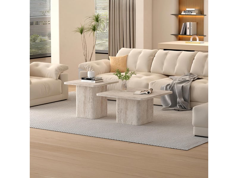  Lot de 2 tables basses carrées couleur travertin  - Conforama D