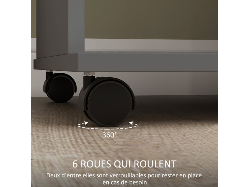 Armoire penderie meuble de rangement mobile 6 roulettes 120 x 40 x 128 cm gris en bois  - Conforama R