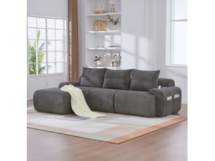 Canapé droit fixe <strong>MAISENTIEL</strong> <strong></strong> 3 places Velours côtelé gris