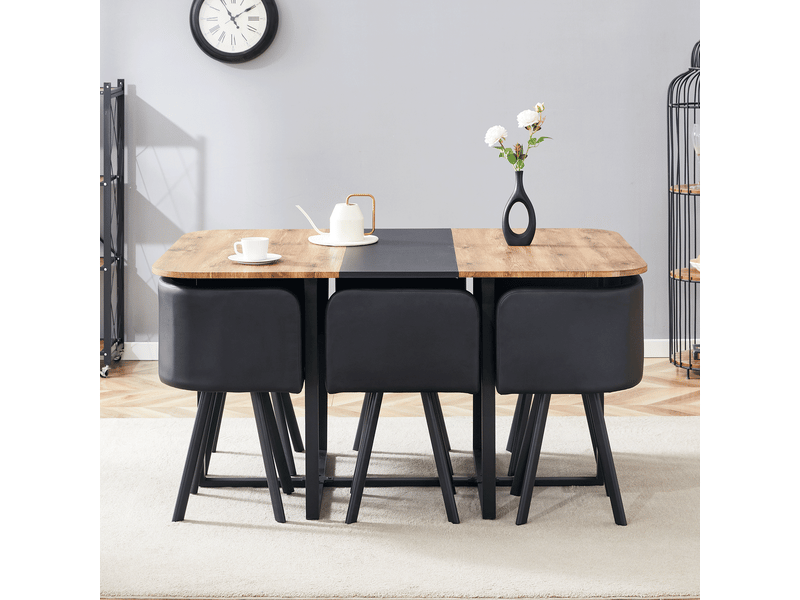  Ensemble table à manger, plateau effet bois, structure métal noir, 4–6 personnes, cuisine et salon  - Conforama B