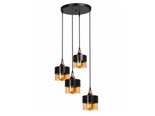Lustre 4 suspensions en verre ambré métal noir et effet cuivre ortense