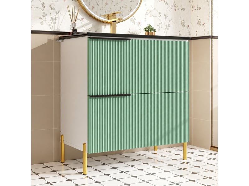  Meuble vasque vert menthe 81,5 cm avec vasque en céramique et 2 tiroirs  - Conforama D