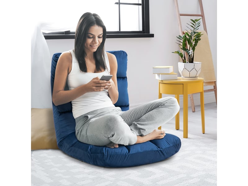  Fauteuil convertible, fauteuil paresseux, flanelle (100% polyester), 55x71x53.5cm, bleu  - Conforama C