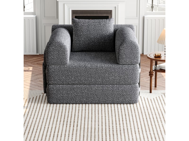  Canapé-lit convertible simple avec rangement d’accoudoir et structure acier  - sans matelas, chenille - gris  - Conforama C
