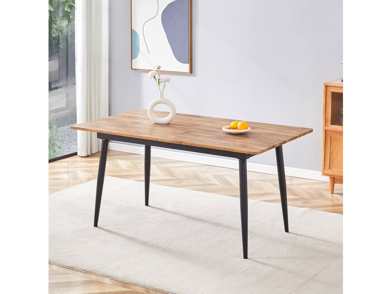 Table à manger rectangulaire style industriel en mdf et métal coloris naturel  - Conforama D