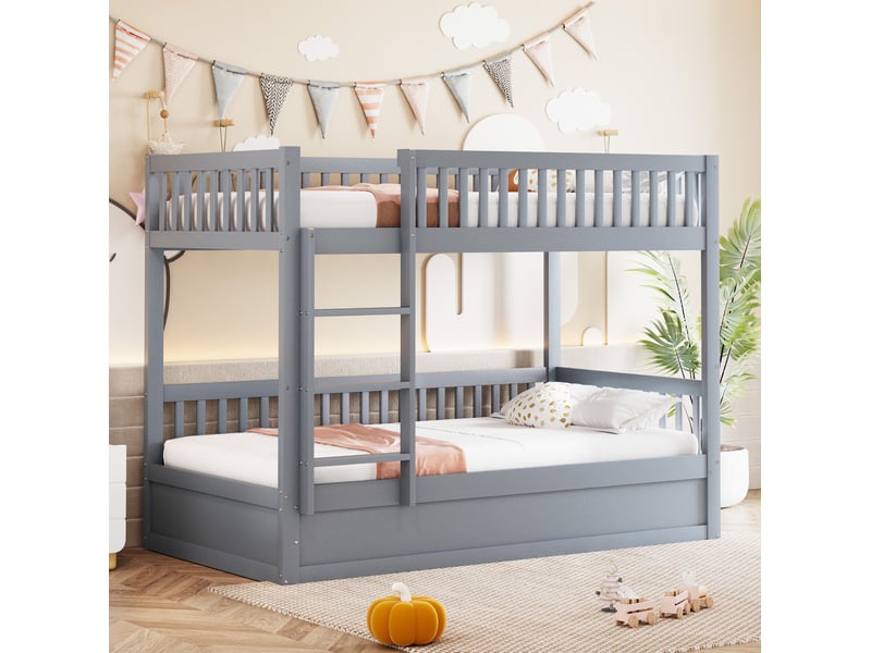  Lit superposé enfant 90 x 200 cm avec rangement hydraulique, gris et blanc  - Conforama D