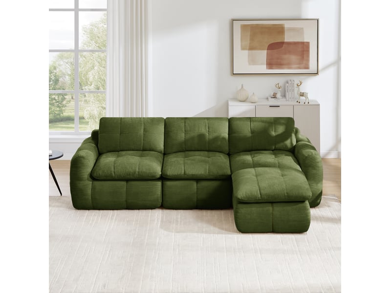 Canapé d’angle modulaire 264x160x68 cm 3 places vert avec pouf  - Conforama E
