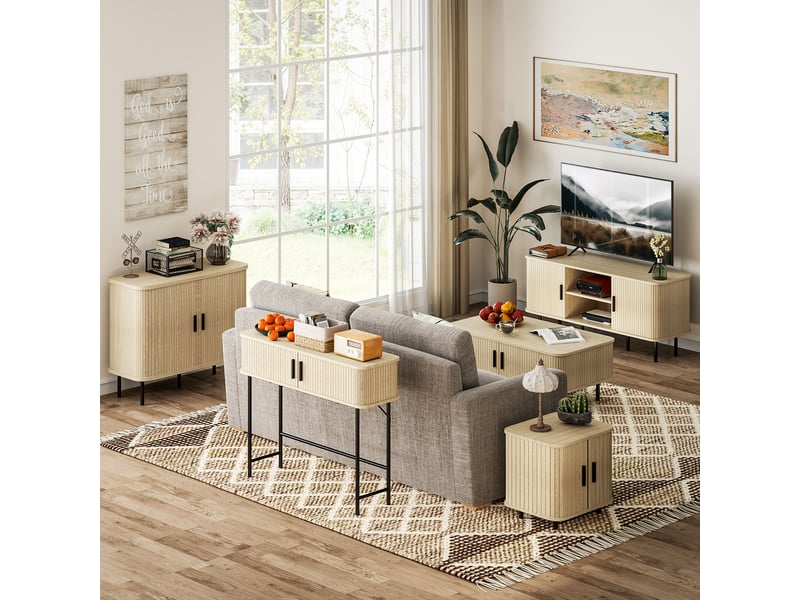  Console vintage avec 2 portes coulissantes à tambour, 100 x 30 x 80 cm, chêne et noir  - Conforama C
