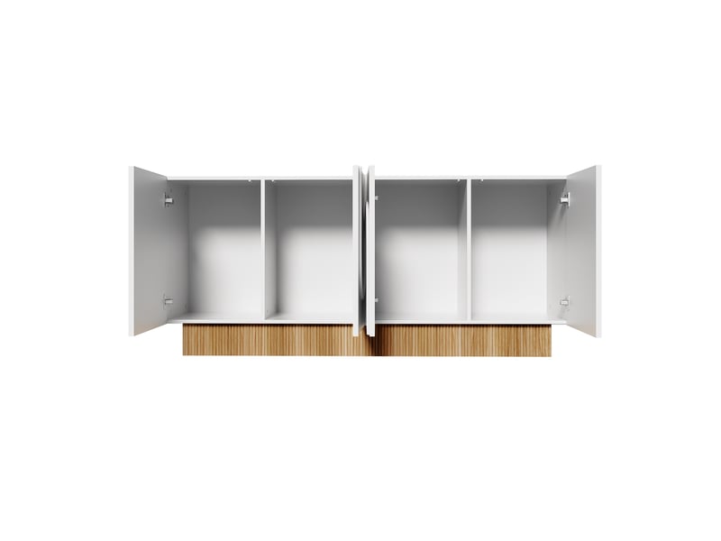  Buffet blanc, 4 portes, rangement, design moderne, angles arrondis, finition haut de gamme - panneaux de particules - 160x38x75cm  - Conforama D