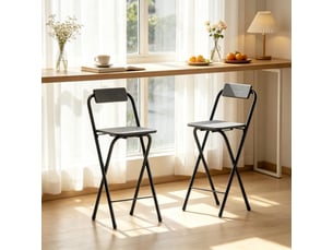 Tabourets de bar pliables lot de 2 avec dossier, repose-pieds et cadre acier hauteur 87 cm