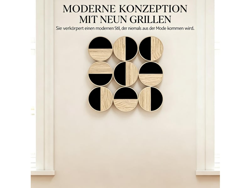 Décoration murale 3d en métal, mdf et miroir, 60 x 60 cm, design géométrique noir et bois clair - Conforama D