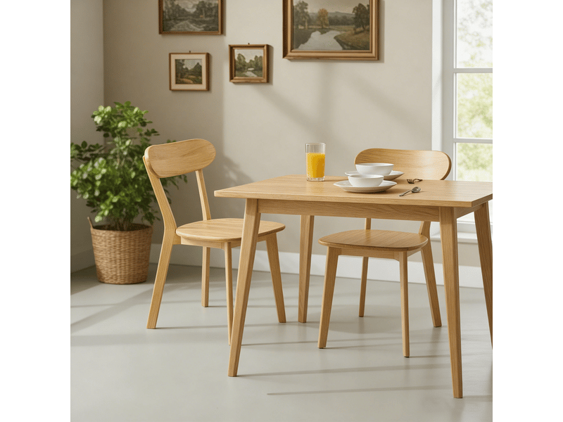 Chaise de salle à manger 2 pièces bois massif dossier courbé repose-pieds réglables couleur bois style mid-century-modern - Conforama B