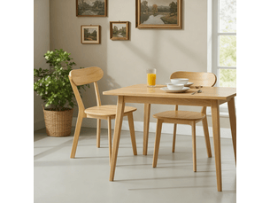 Chaise de salle à manger 2 pièces bois massif dossier courbé repose-pieds réglables couleur bois style mid-century-modern