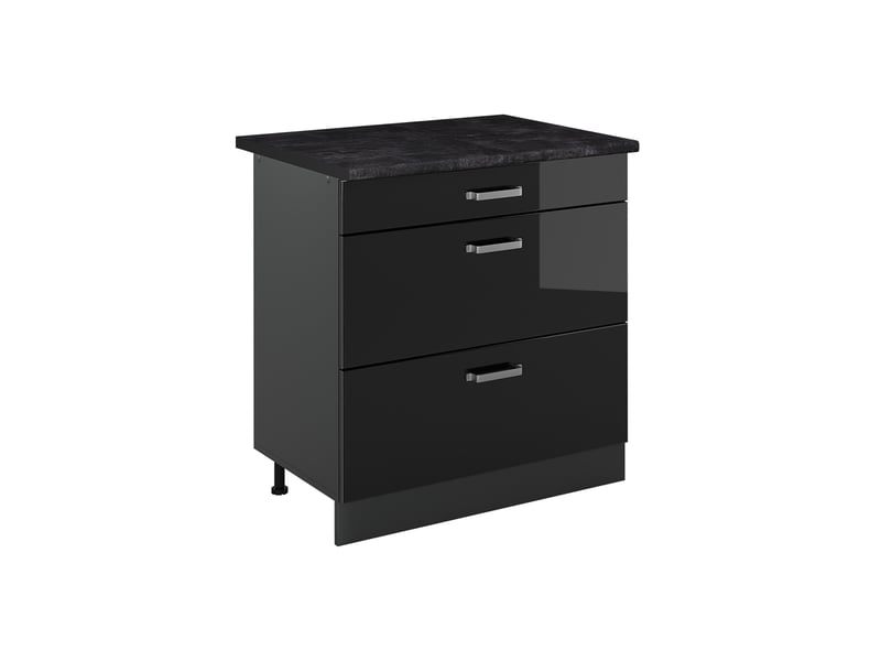  Vicco meuble cuisine, noir haute brillanceanthracite, 80cm avec 3 tiroirs plan de travail anthracite  - Conforama A
