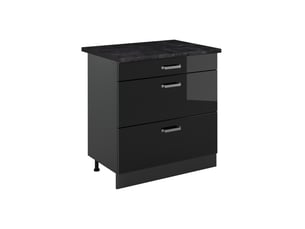 Vicco meuble cuisine, noir haute brillanceanthracite, 80cm avec 3 tiroirs plan de travail anthracite