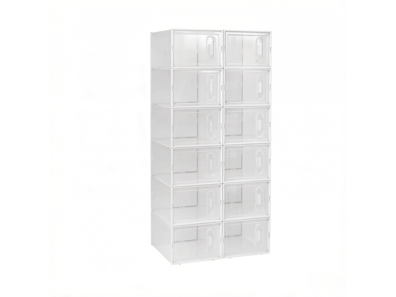  Lot de 12 boîtes à chaussures empilables avec ouverture frontale - lpospi - plastique transparent et blanc 25 × 35,5 × 18,5 cm  - Conforama A
