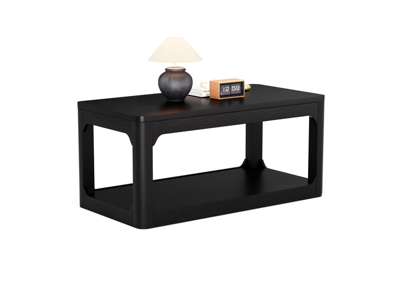  Table basse fixe à 2 niveaux de rangement pour salon en mdf noir  - Conforama A