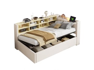 Lit coffre 90x200 cm OKWISH coloris beige
