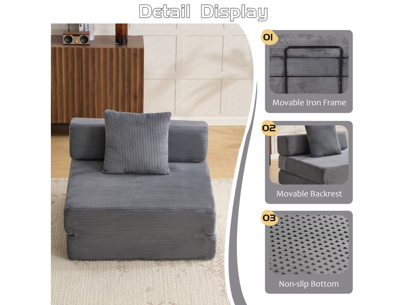  Canapé convertible, canapé-lit, 1 place, en velours tricoté, gris foncé, pour salon, mobilier pour espace de vie, chambre  - Conforama E