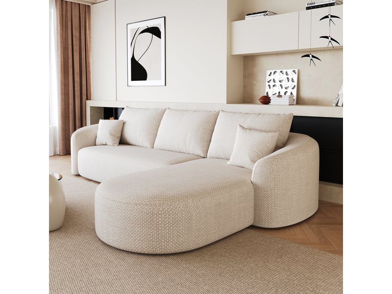  Canapé d’angle droit en l 4 places 266x168x85 cm, modulable sans structure en mousse compressée, sans montage, salon chambre, chenille, blanc Sol Morn - Conforama D