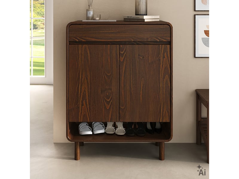  Meuble à chaussures juan 2 portes, 1 tiroir en bois massif - coloris noyer  - Conforama B