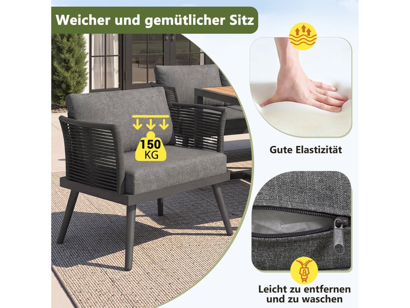  Salon de jardin d’angle,7 places avec table basse et coussins,fer,gris  - Conforama E