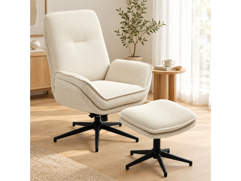  Fauteuil relax pivotant 360° avec repose-pieds, inclinable jusqu’à 130°, beige  - Conforama D
