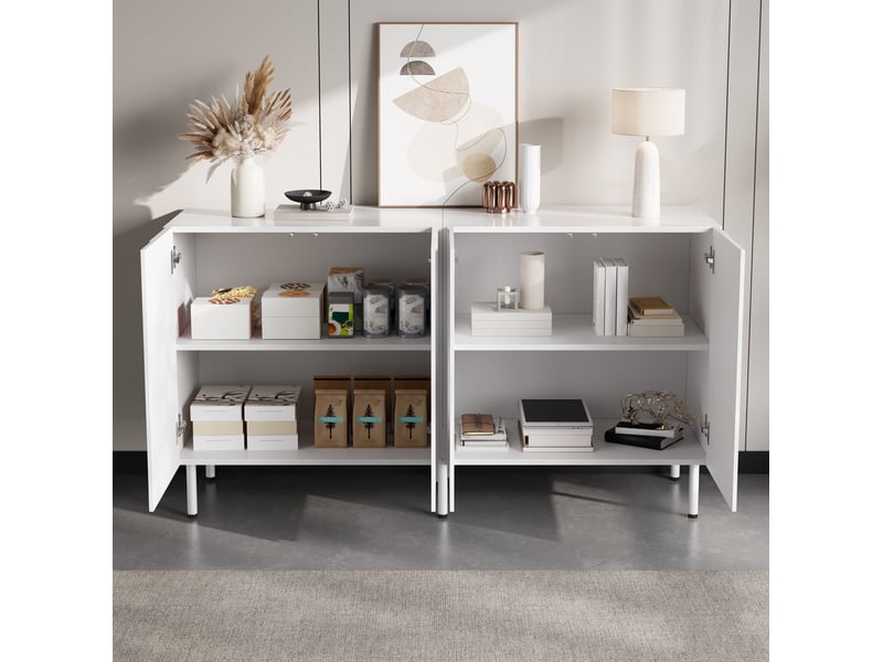 Buffet 4 portes 140x40x77,5 cm à ouverture par pression, blanc - Conforama B