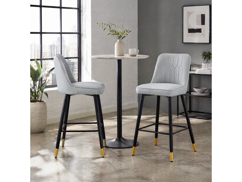  Tabourets de bar lot de 2 hauteur 100 cm avec repose-pieds - lpospi - dossier ergonomique, pu métal - gris clair noir  - Conforama C