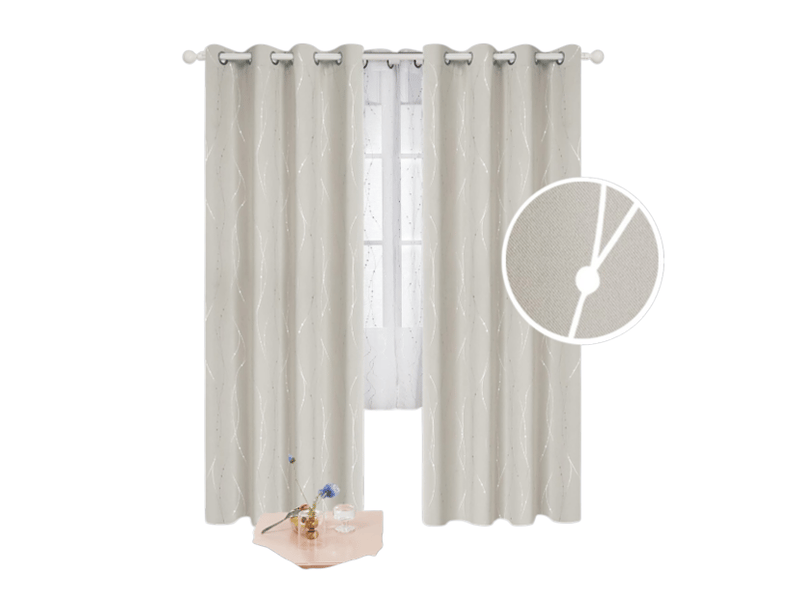  Rideaux occultants deux pièces, rideaux isolants thermiques, résistants au froid, 137*168cm, avec imprimé œillets et pois argentés, beige clair  - Conforama A