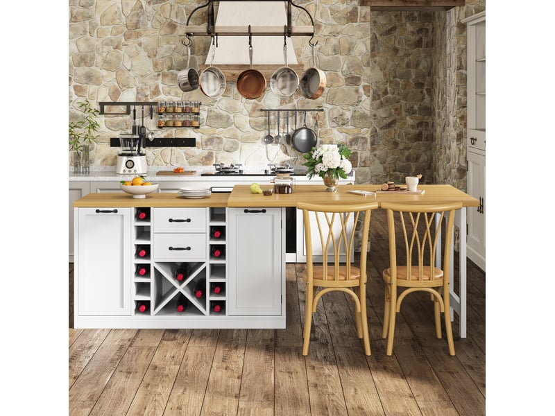  Îlot de cuisine pivotant à 360° avec rangements, 120 à 223 cm, blanc  - Conforama D