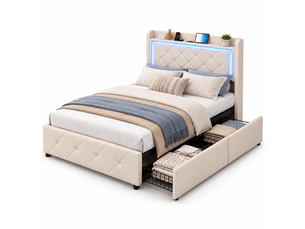 Lit avec rangement 90x200 cm YELENARO coloris beige