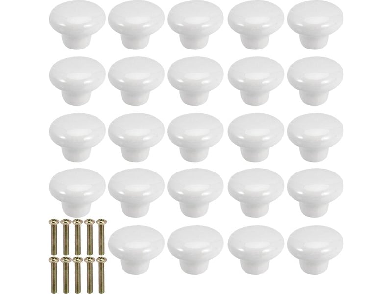  Set de 24 poignées en céramique blanche de 32 mm, boutons ronds pour portes, cuisine, salle de bain et bureau.  - Conforama C