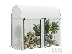Serre de jardin 2 m² dim. 2l x 1l x 1,78h m 2 portes zippées enroulables acier pe haute densité 140 gm² anti-uv blanc