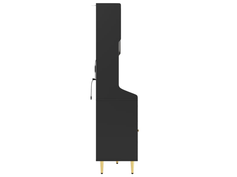  Meuble haut noir 145x39x171 cm - rangement salonsalle à manger, led, étagères réglables, tiroir range-bouteilles  - Conforama E