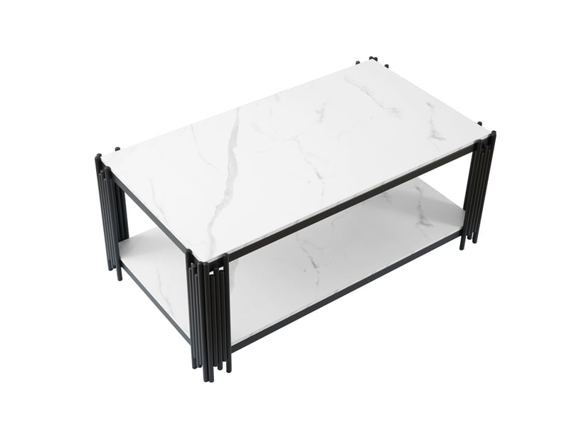  Table basse rectangulaire 114x63,5x46,3 cm 2 niveaux effet marbre blanc et noir  - Conforama A