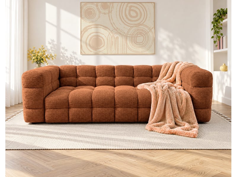 Augustin - canapé droit 3 places en velours texturé - best mobilier - terracotta AUGUSTIN - Conforama B