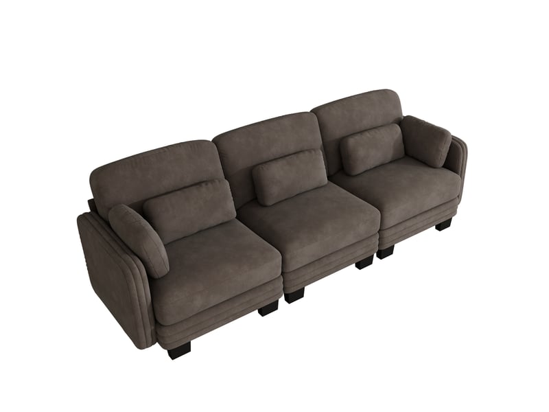  Canapé droit modulable 3 places en chenille marron 253x88x88 cm  - Conforama A
