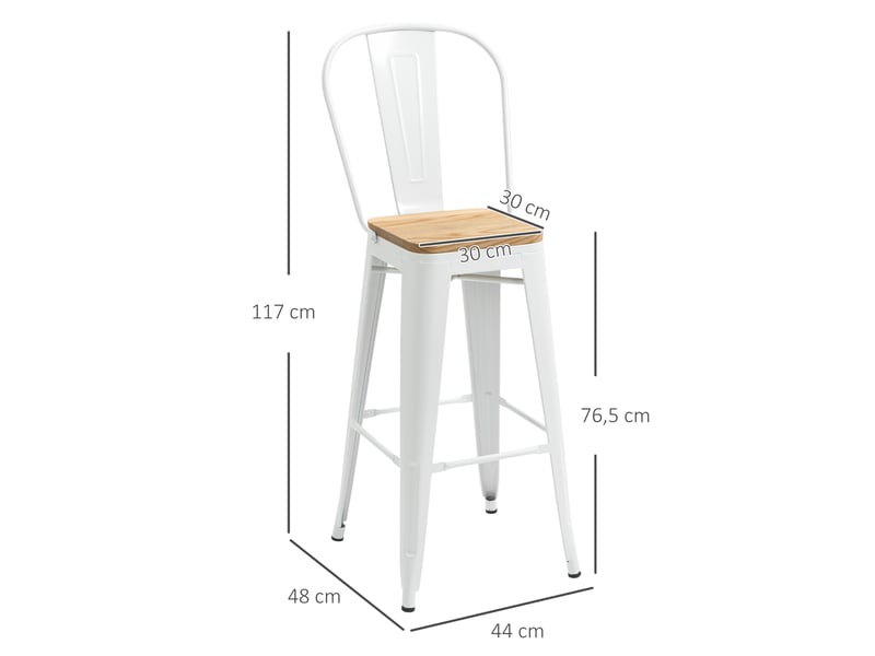  Lot de 4 tabourets de bar industriel avec dossier repose-pied hauteur assise 76 cm métal blanc  - Conforama E