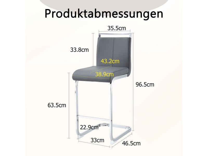  Tabouret de bar lot de 2 avec repose-pieds et structure stable en pu gris foncé et métal argenté  - Conforama D