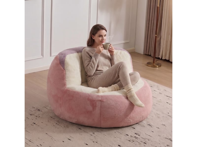  Pouf géant en fausse fourrure rose, blanc et violet, rembourrage mousse  - Conforama B