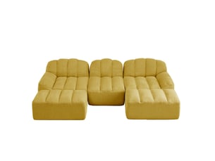 Canapé modulaire en u ulevr 3 places avec 2 poufs, mousse haute densité 32d, tissu bouclette jaune, 288 x 165 x 79 cm