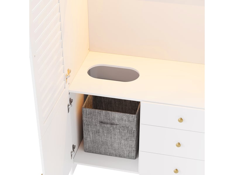  Armoire LED 90x50x200cm blanc, panier à linge, tringle, 3 tiroirs – moderne pour chambre/enfant/séjour  - Conforama E