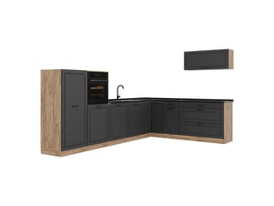 Vicco cuisine en angle, anthracite campagnechêne doré, 327 x cm plan de travail anthracite