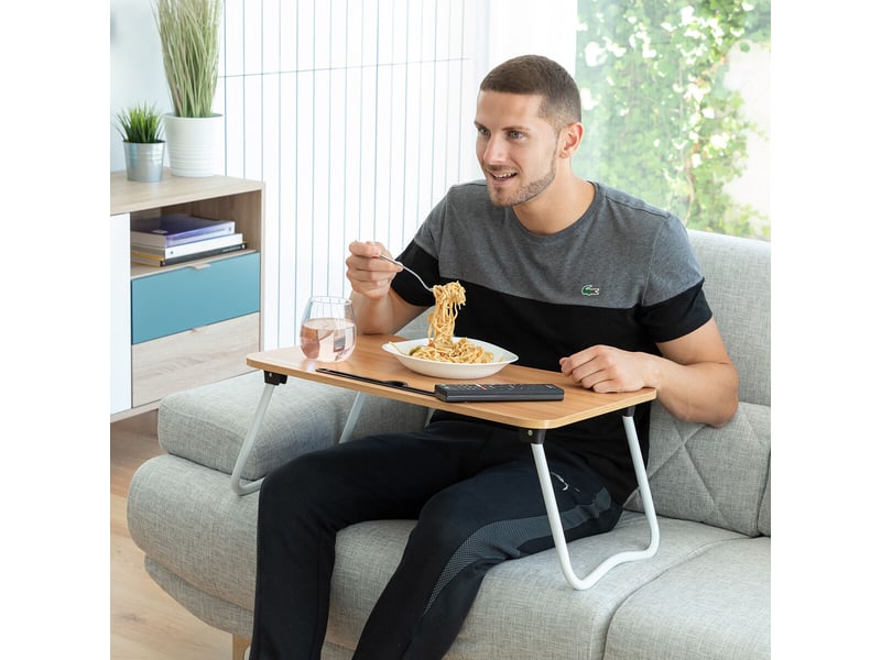 Ensemble table pliante d’appoint et coussin de lecture avec accoudoirs innovagoods  - Conforama E