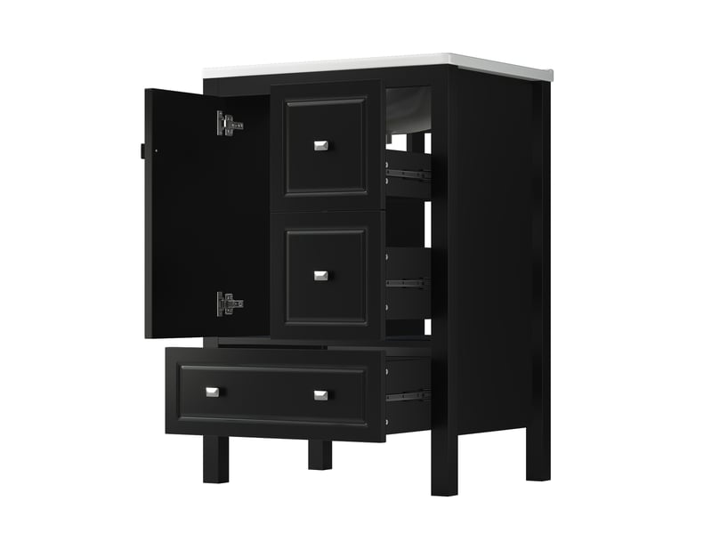 Meuble vasque blanc avec lavabo intégré, tiroirs et charnières amorties 62 cm - Conforama D